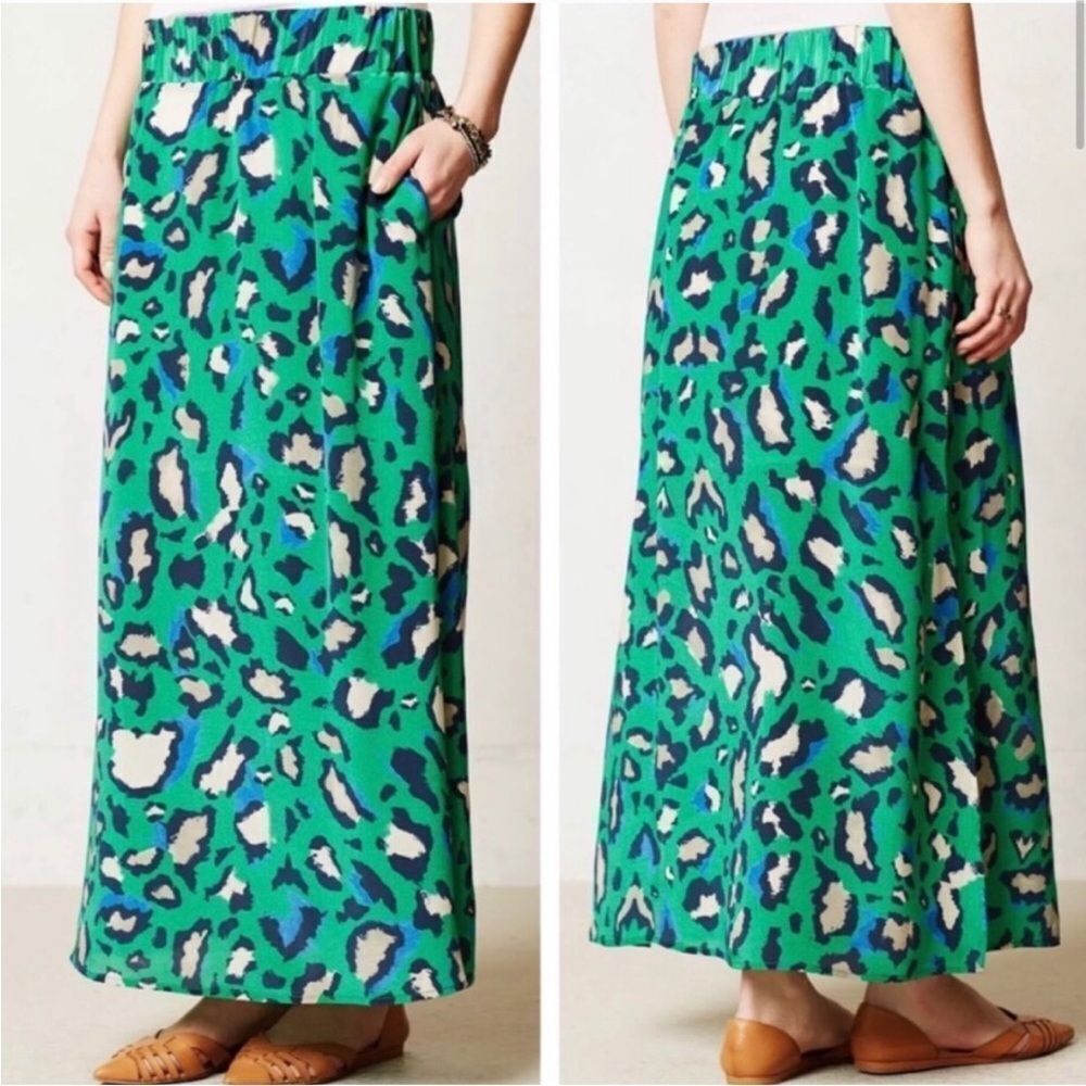 VANESSA VIRGINIA Skirt Women XS Silk Maxi Animal Print Pull On Leopard Cheetah‎